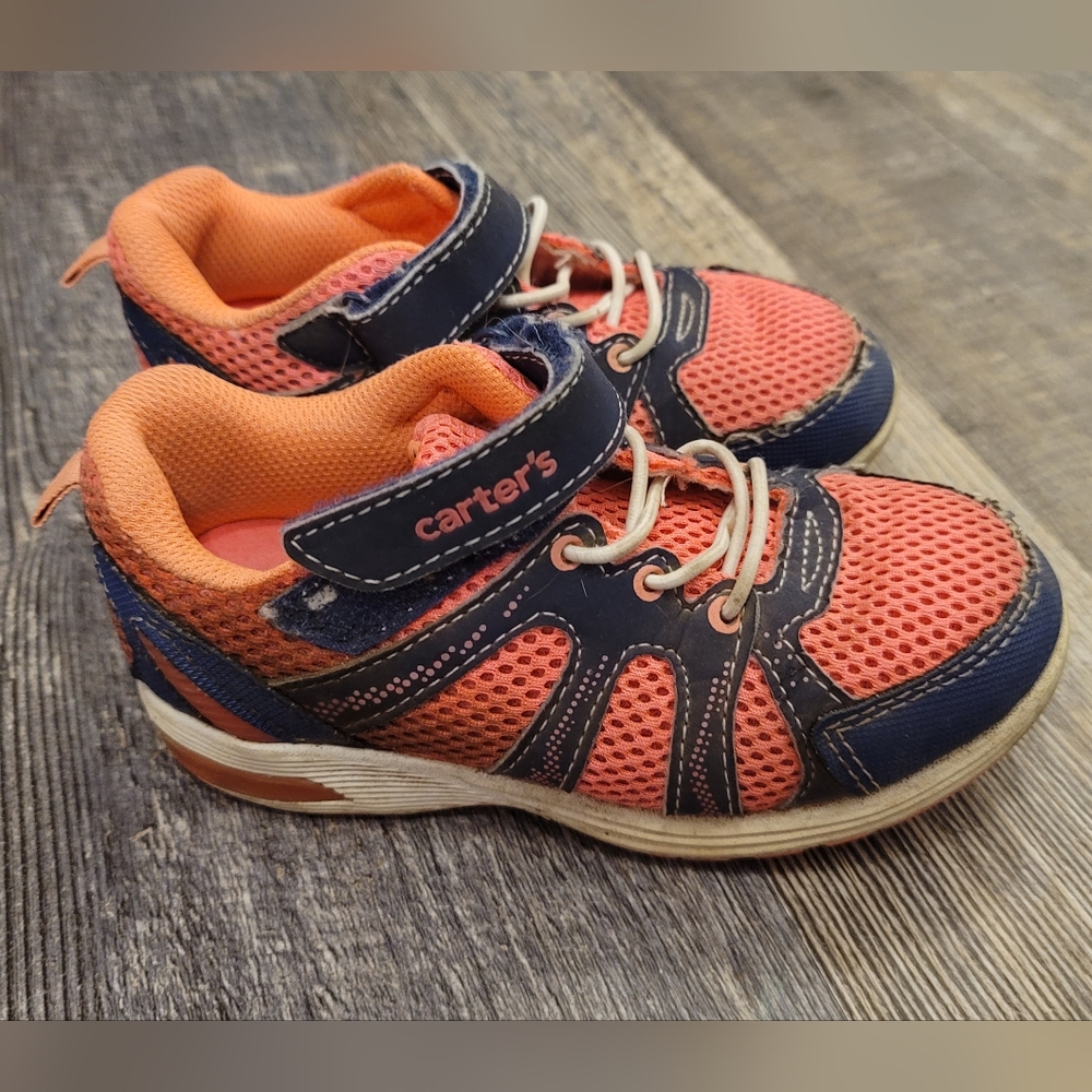 Carter's Toddler Size 11 Shoes Pink Blue Hook & Loop Sneakers Sport Walking Shoe